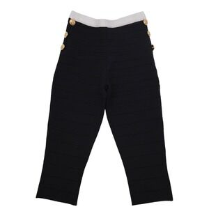 Retrofete Morgana Bandage Knit Capri Pants Black White Gold Button Size S EUC